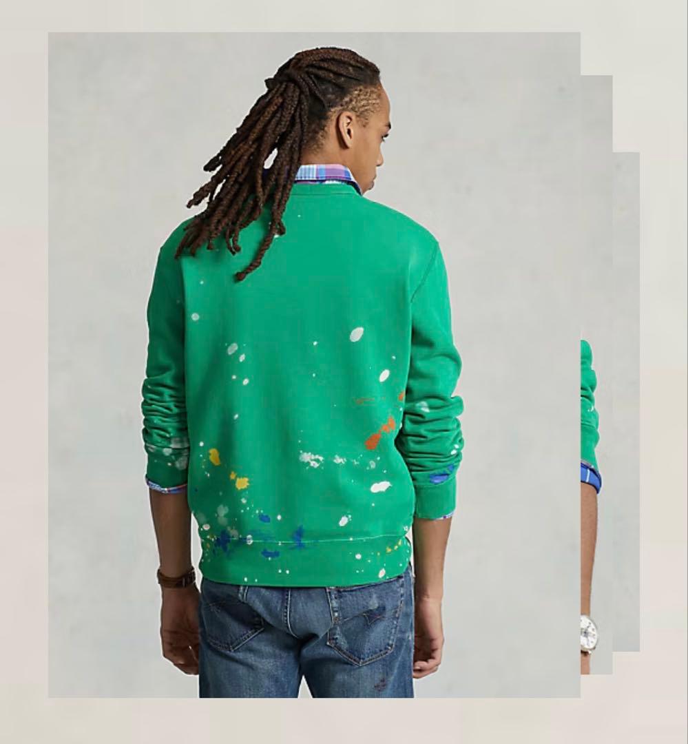 ポロラルフローレン　ペンキ加工　クルーネックスウェット グリーン LGサイズ