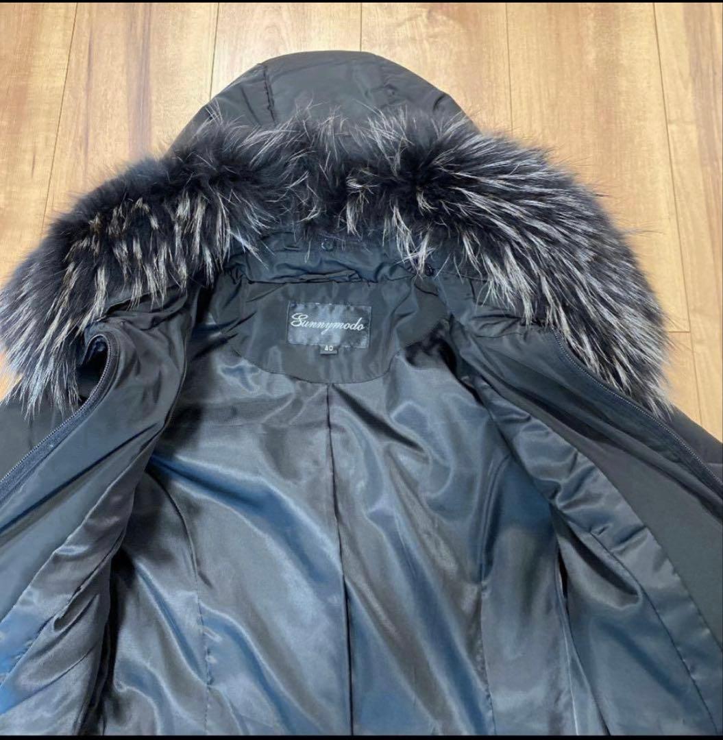 美品フォックスファー　ダウンコート　フード取り外し可能　　Aライン ブラック