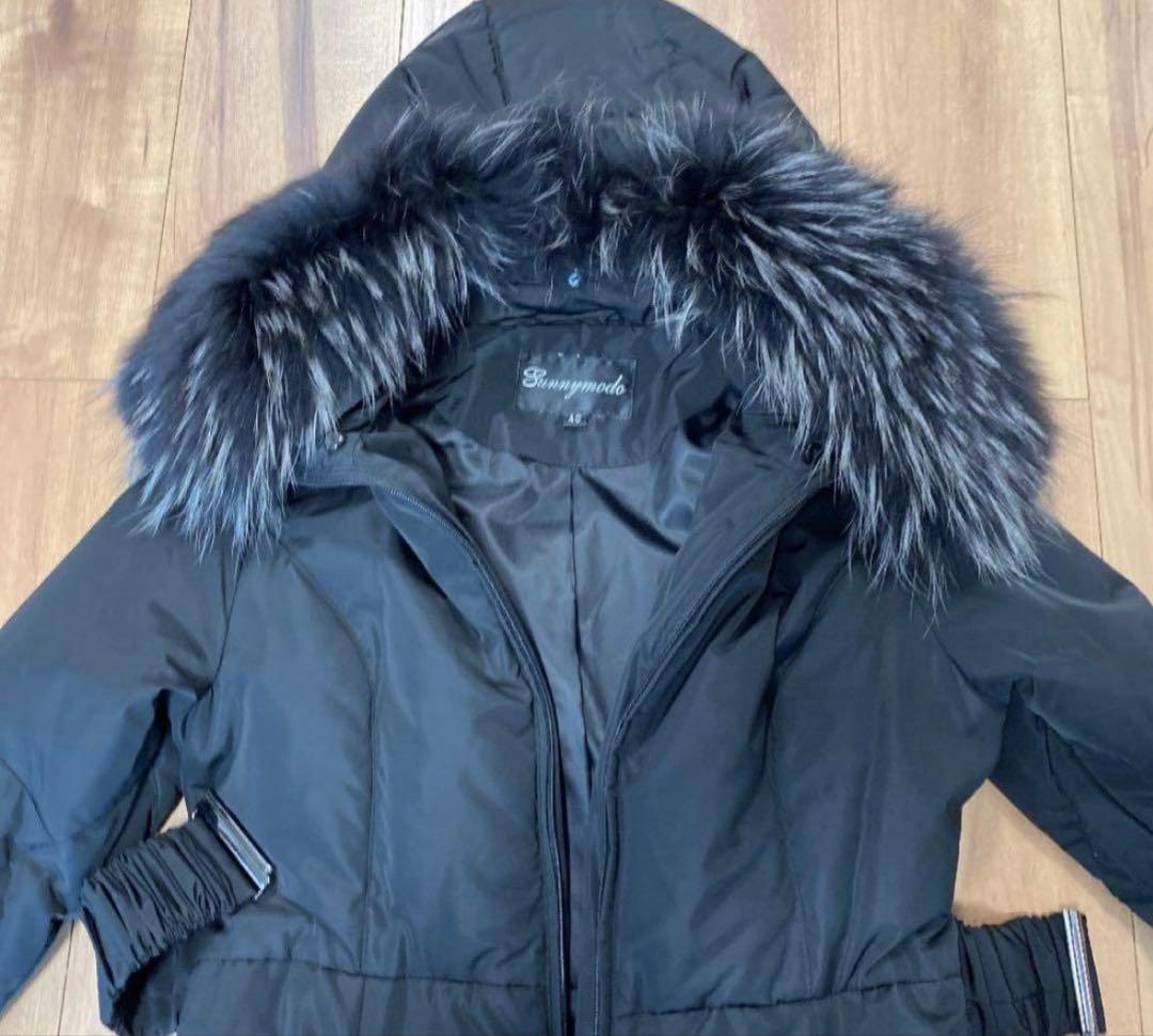 美品フォックスファー　ダウンコート　フード取り外し可能　　Aライン ブラック