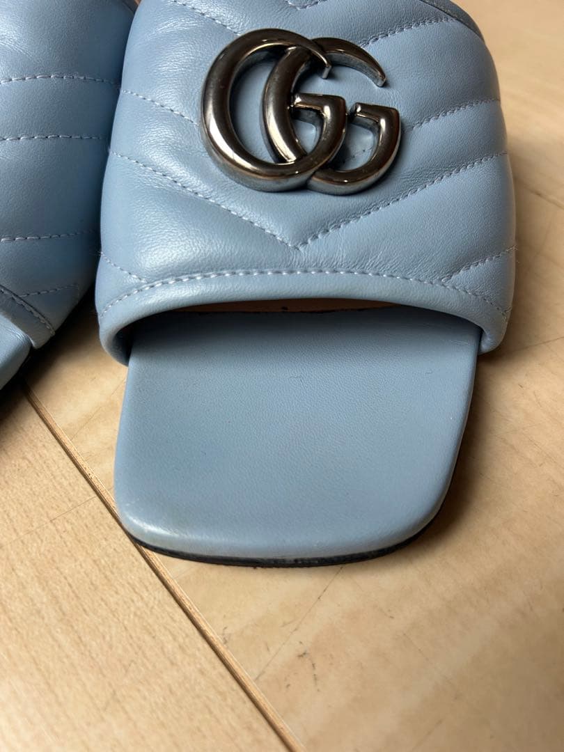 GUCCI ライトブルー GGロゴ スライドサンダル