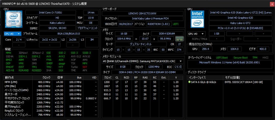 Windowsノート本体 ThinkPad E470(i3/16GB/180GB/Office)