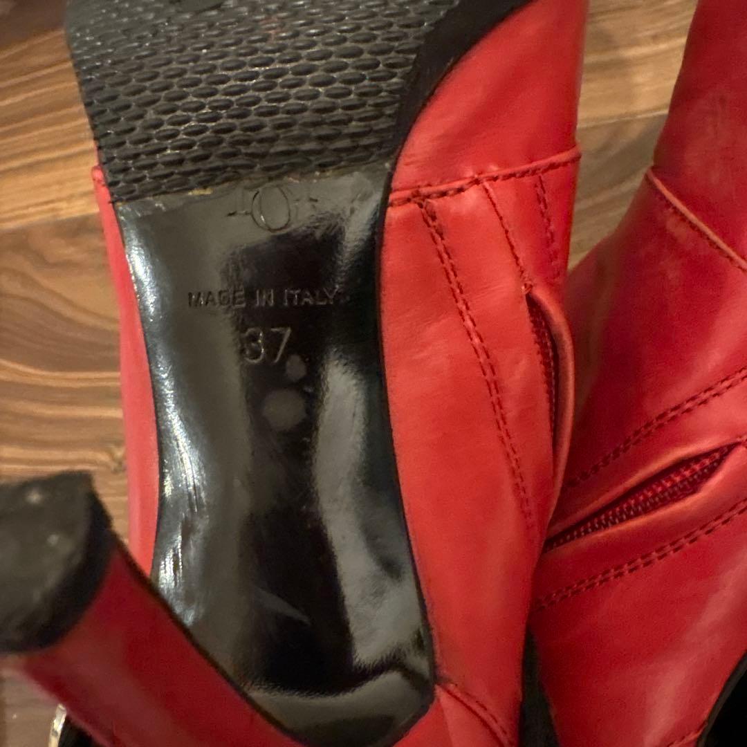 Dior レザー レッド ショート ベルト ブーツ 赤 37 本革