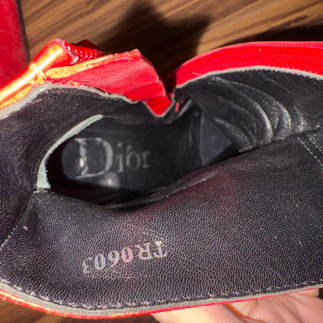 Dior レザー レッド ショート ベルト ブーツ 赤 37 本革