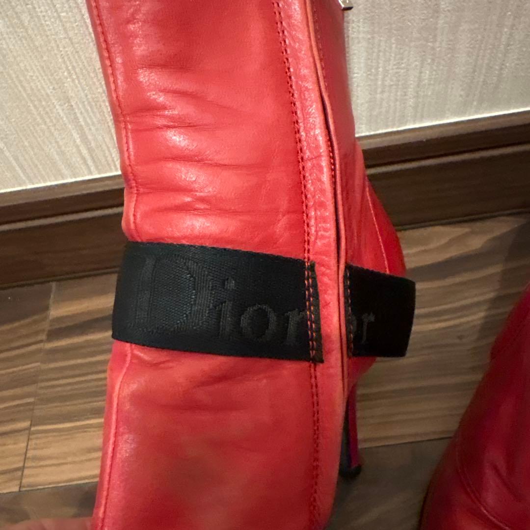 Dior レザー レッド ショート ベルト ブーツ 赤 37 本革