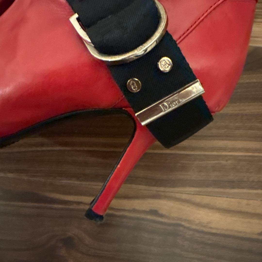 Dior レザー レッド ショート ベルト ブーツ 赤 37 本革