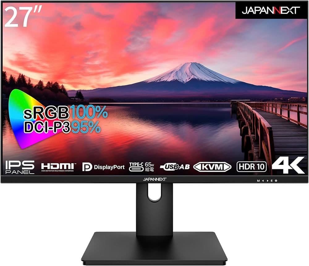 JAPANNEXT 4K　27インチ　ブラックモニター 外部スタンド　5年保証書