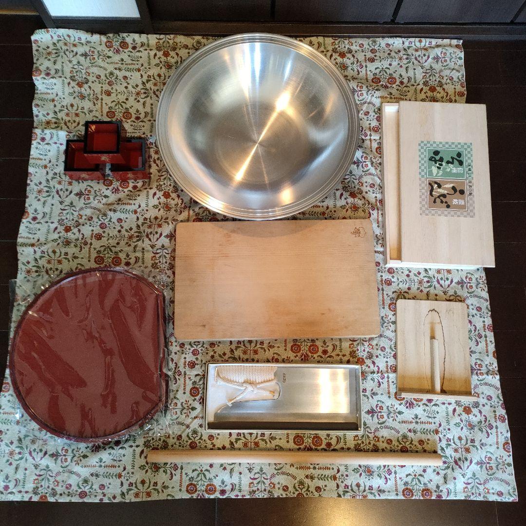 ☆そば打ち うどん打ちセット 築地包丁 こね鉢 まな板 麺棒 両面善…etc