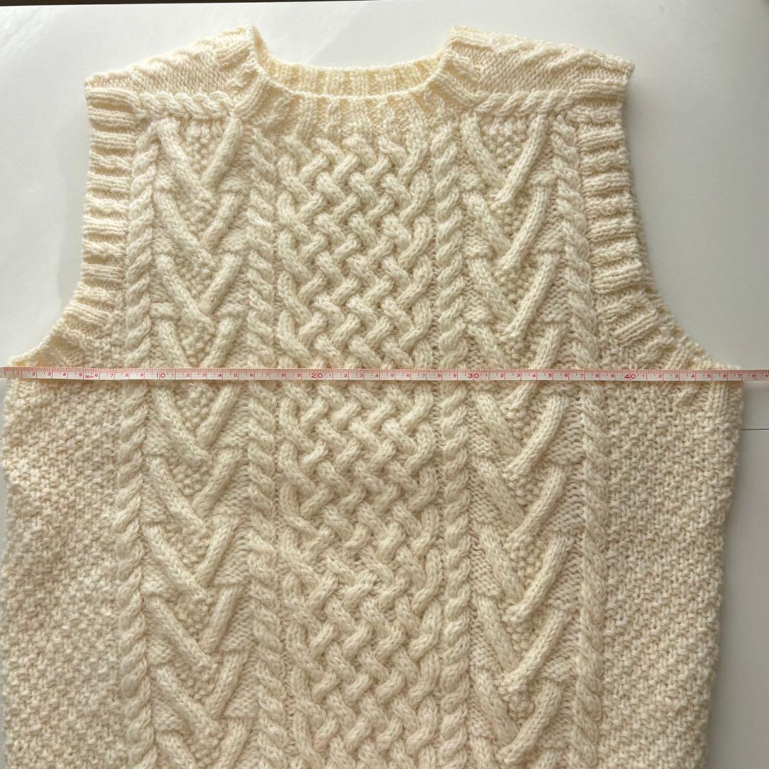 SALE中‼︎ 手編み アランニットベスト M〜Lサイズ アイボリー ハンドメイド