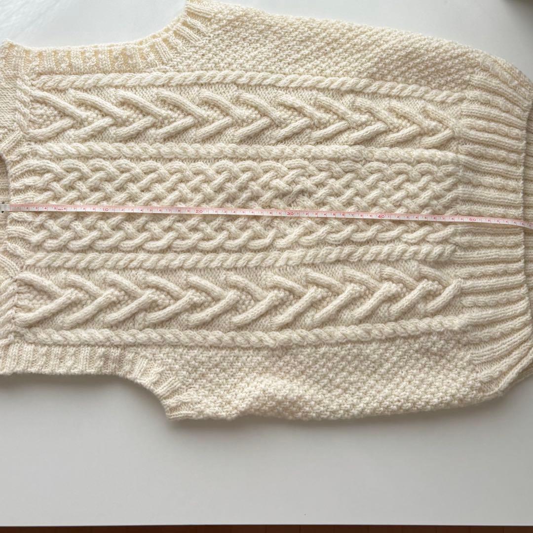 SALE中‼︎ 手編み アランニットベスト M〜Lサイズ アイボリー ハンドメイド