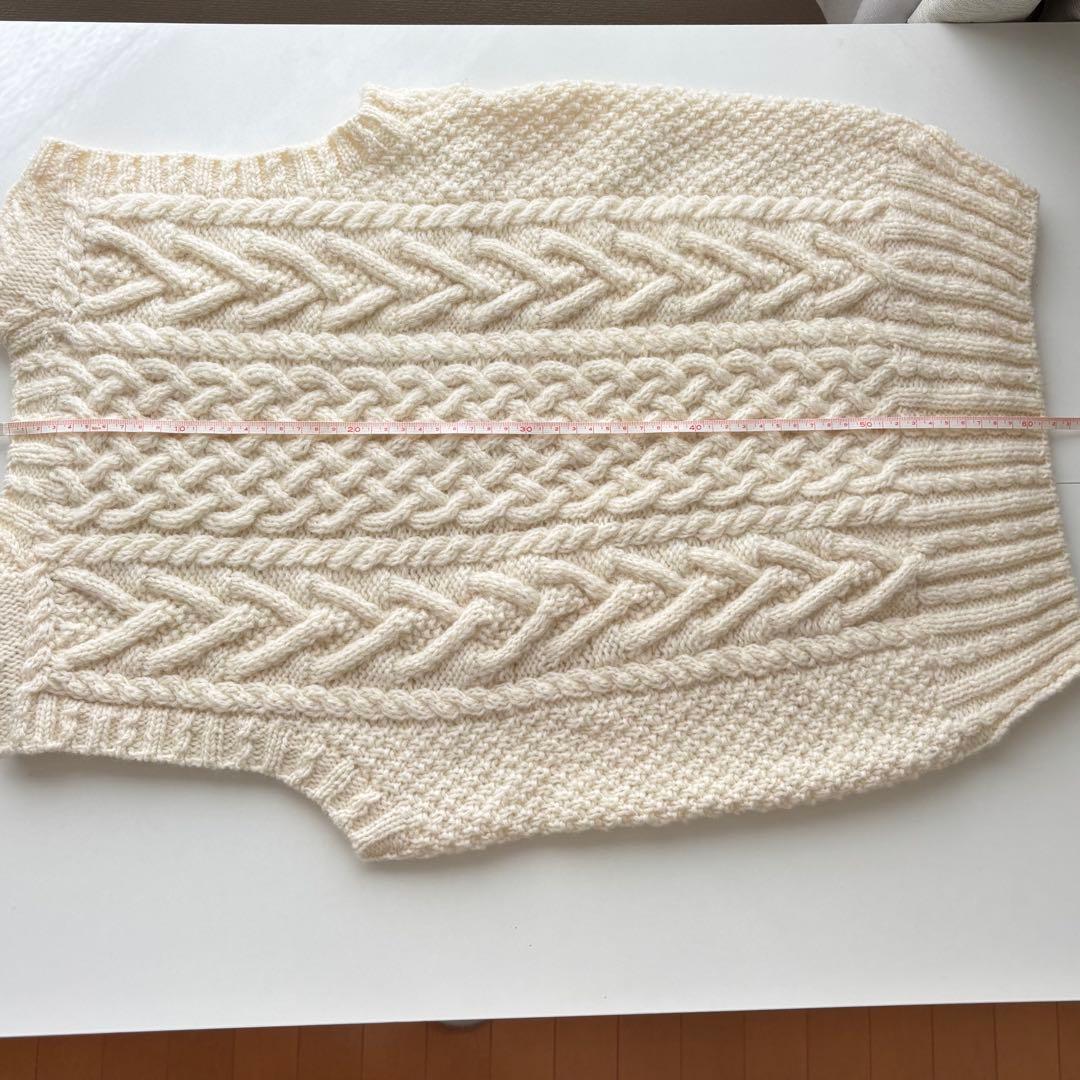 SALE中‼︎ 手編み アランニットベスト M〜Lサイズ アイボリー ハンドメイド