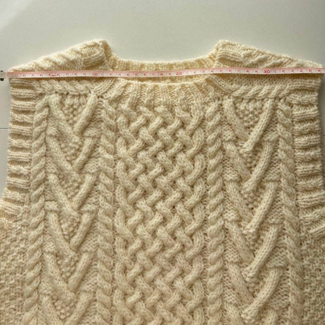SALE中‼︎ 手編み アランニットベスト M〜Lサイズ アイボリー ハンドメイド