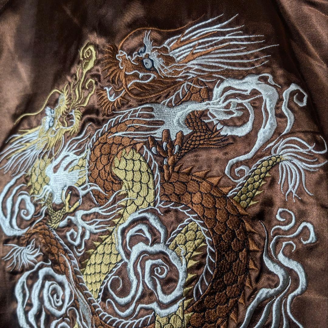 90s　ビンテージ　良配色　スカジャン　和柄　2頭竜　極上刺繍　サテンカラー