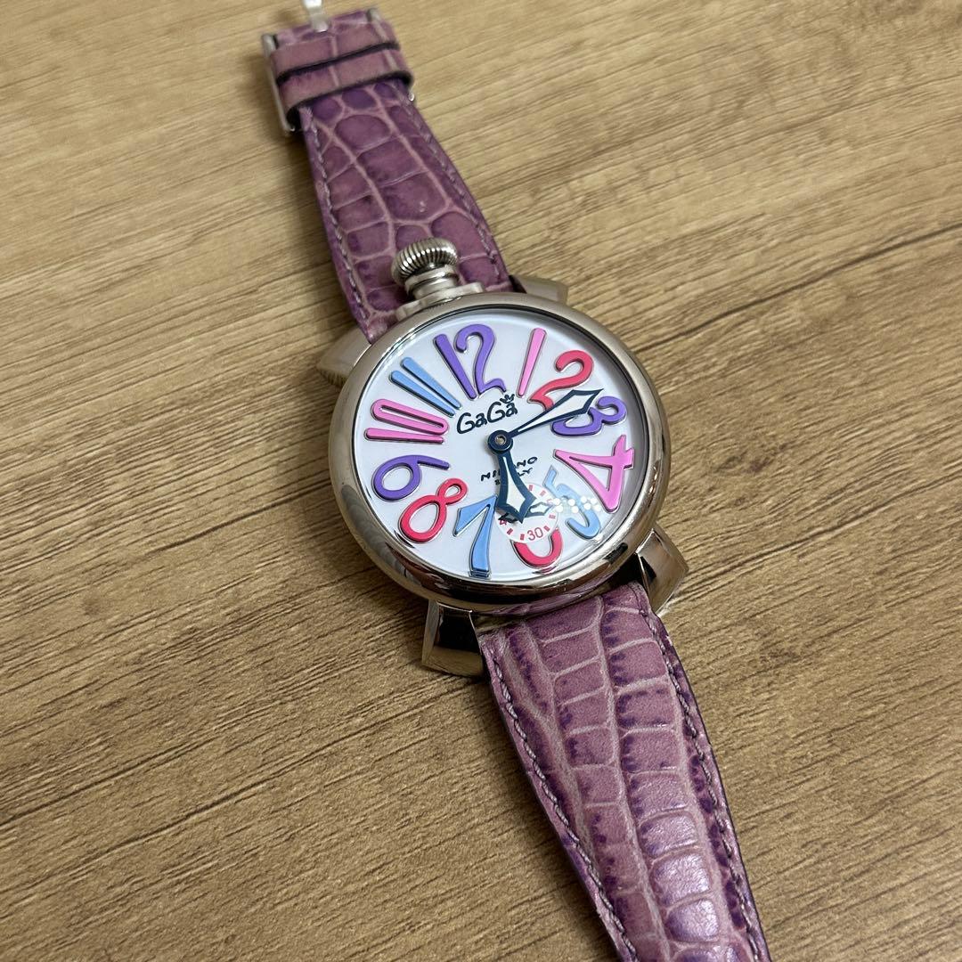 【美品・希少】ガガミラノ マヌアーレ50 裏スケ スモールセコンド パープル