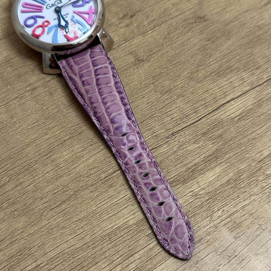 【美品・希少】ガガミラノ マヌアーレ50 裏スケ スモールセコンド パープル