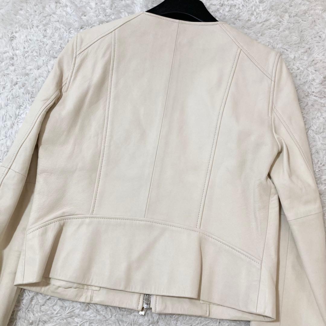 美品♡ ANAYI ノーカラー レザージャケット ジップアップ アイボリー