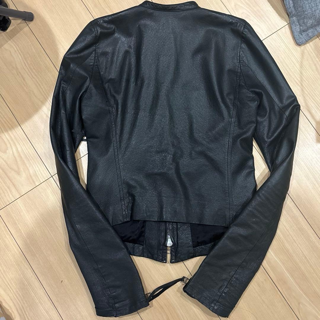 [00s EKAM] ロングアーム シングルライダース レザー羊革 ブラック