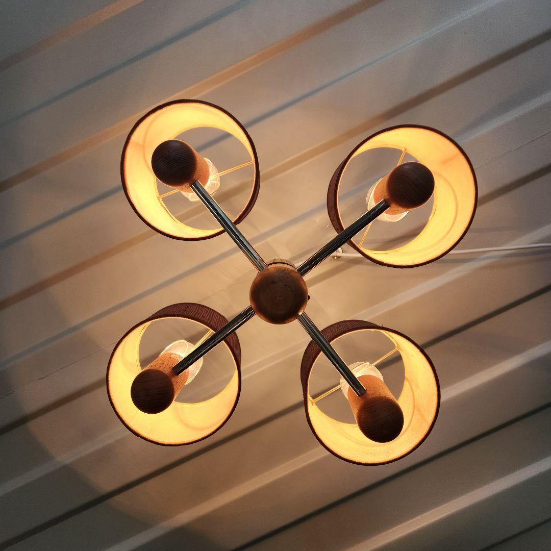 希少　ジャパンヴィンテージ　三菱電機　無垢材　4灯シャンデリア　 LK1744