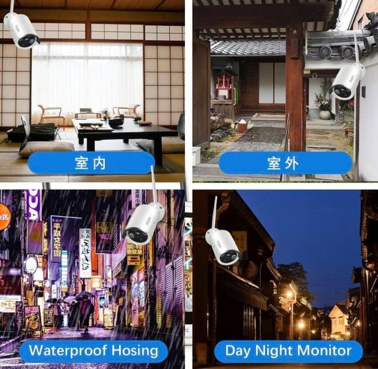 ワイヤレス 防犯カメラ  4台 セット 300万画素 防水 日本語説明書
