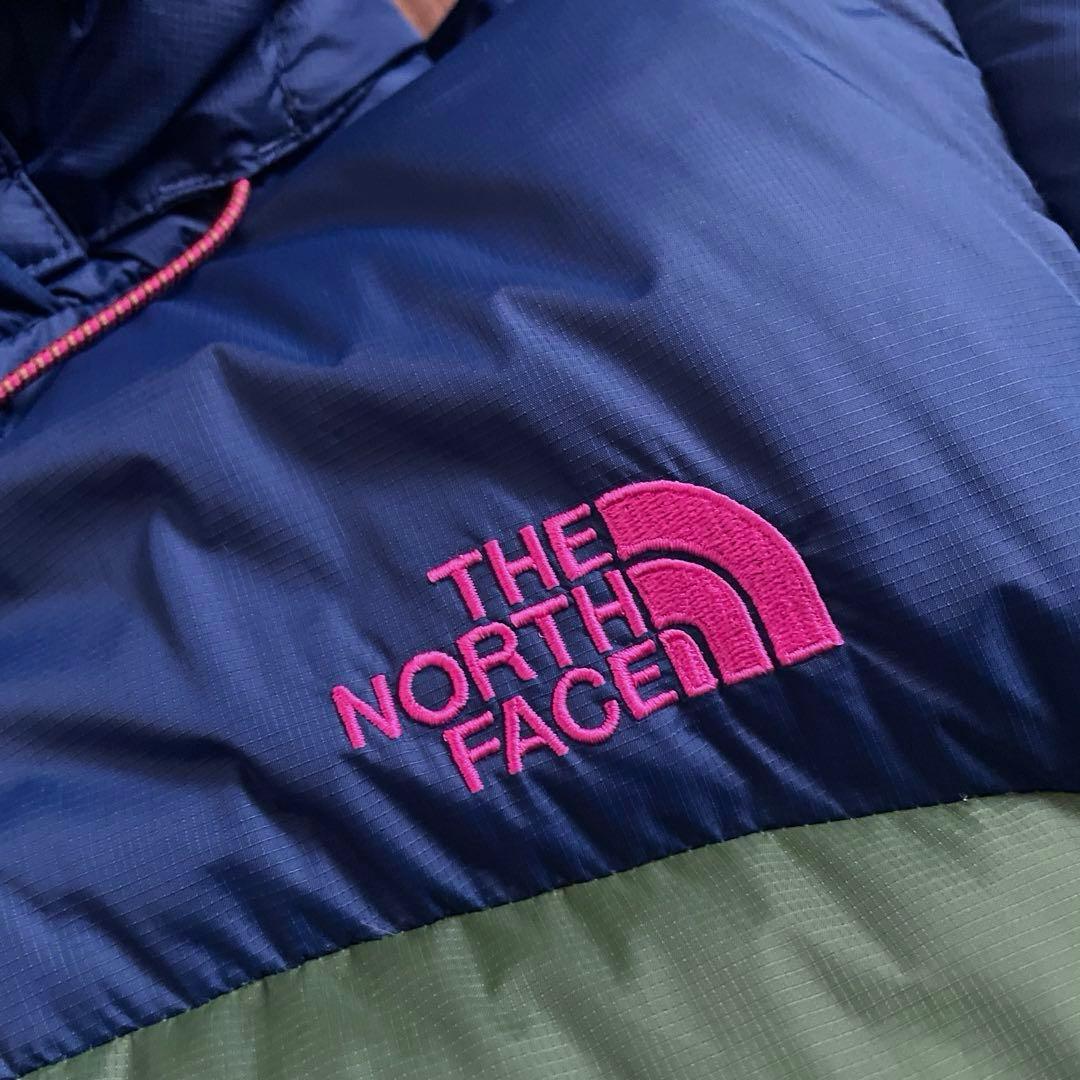 XXLノースフェイスレディースネイビーグリーン緑紺ダウンジャケットパーカー