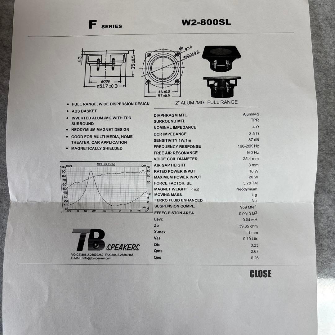 自作スピーカー　tangband W2-800SL搭載