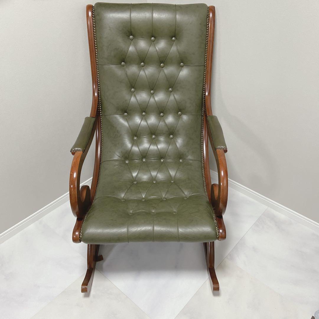 イタリア　本革 ロッキングチェア クラシック チェスターフィールド　1P