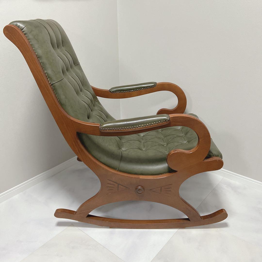 イタリア　本革 ロッキングチェア クラシック チェスターフィールド　1P