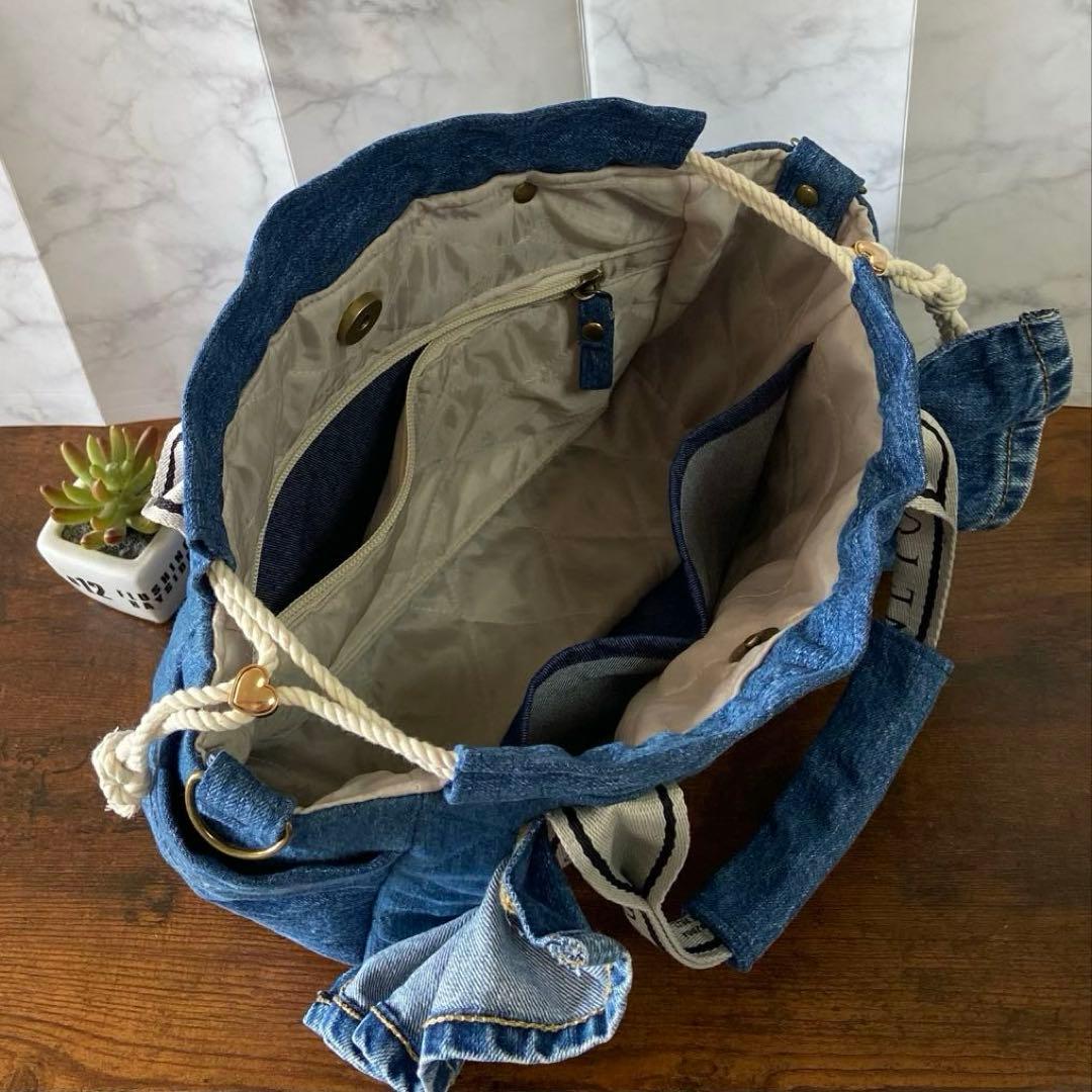 Ｎｏ.64 デニムリメイク【フリルバッグ】トートバッグ ハンドメイド