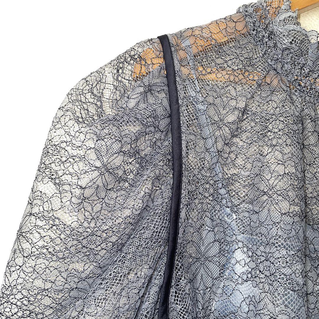 ランバンオンブルー 38 バイカラーレースブラウス ブルー