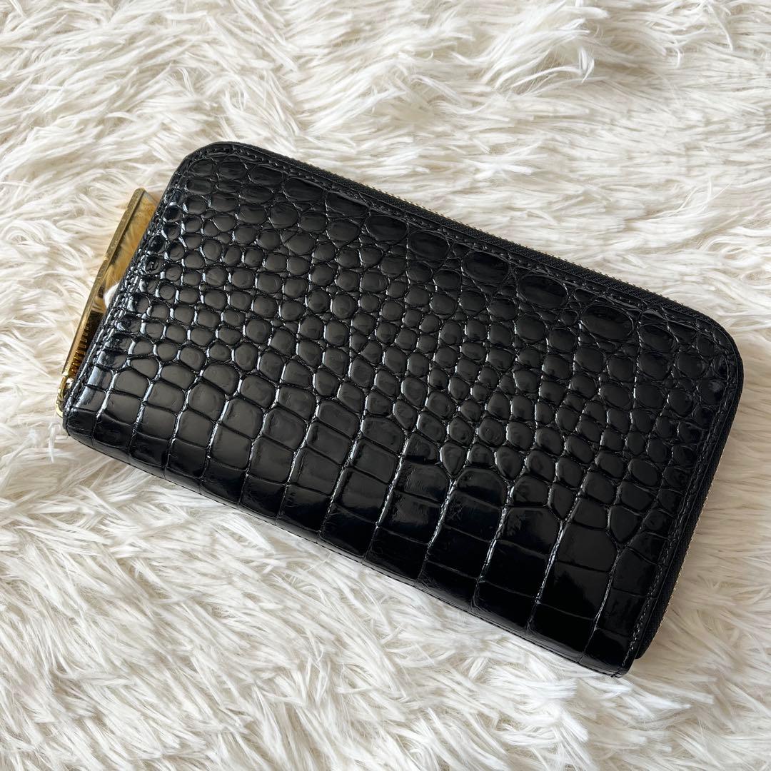 未使用級✨池田工芸　JRA クロコダイル　ポロサス　ゴールドパイソン　長財布　黒
