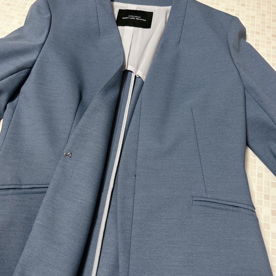 【美品】グリーンレーベルリラクシング パンツスーツ ノーカラー 36セットアップ