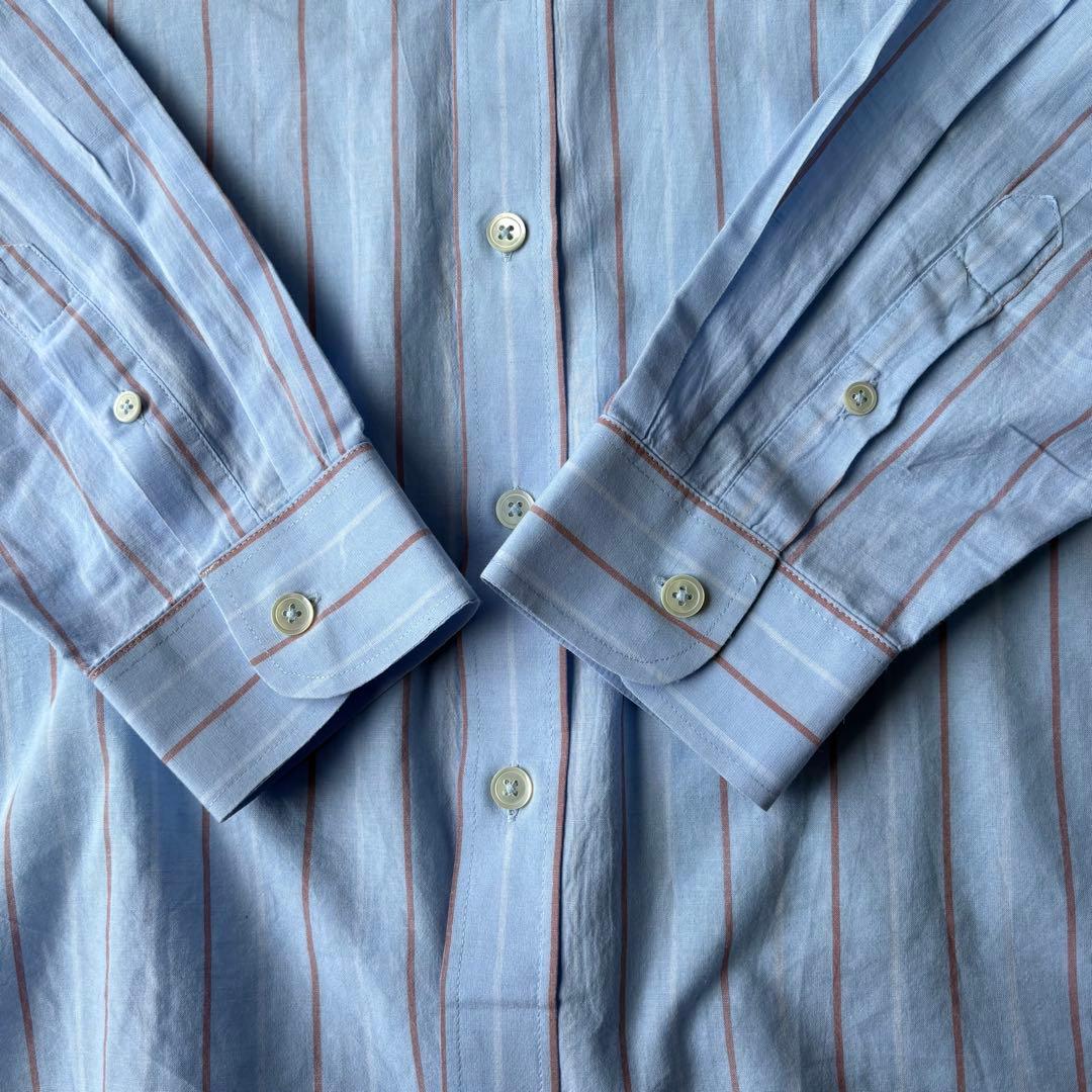 美品 Stussy モーガン蔵人着用 ブルー ストライプ 長袖シャツ L