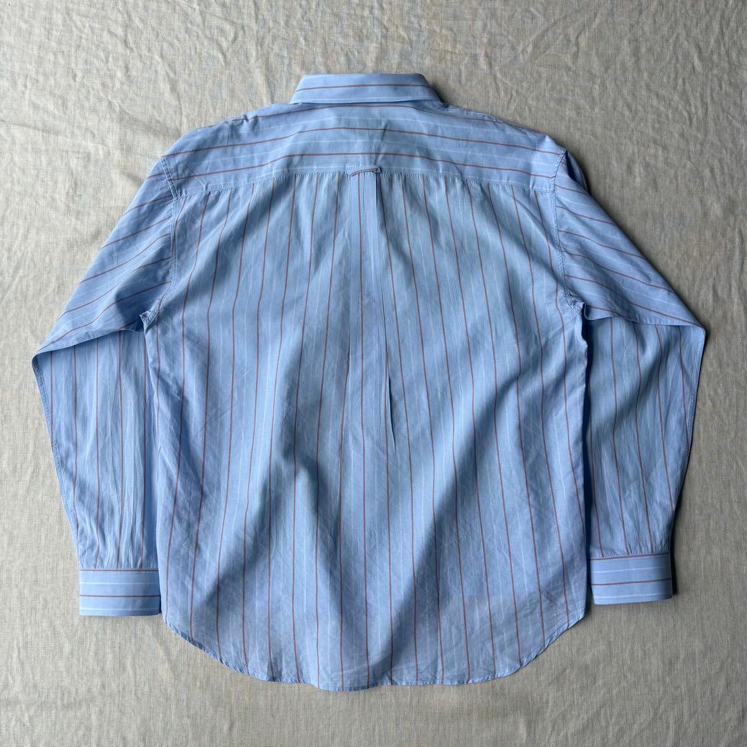 美品 Stussy モーガン蔵人着用 ブルー ストライプ 長袖シャツ L