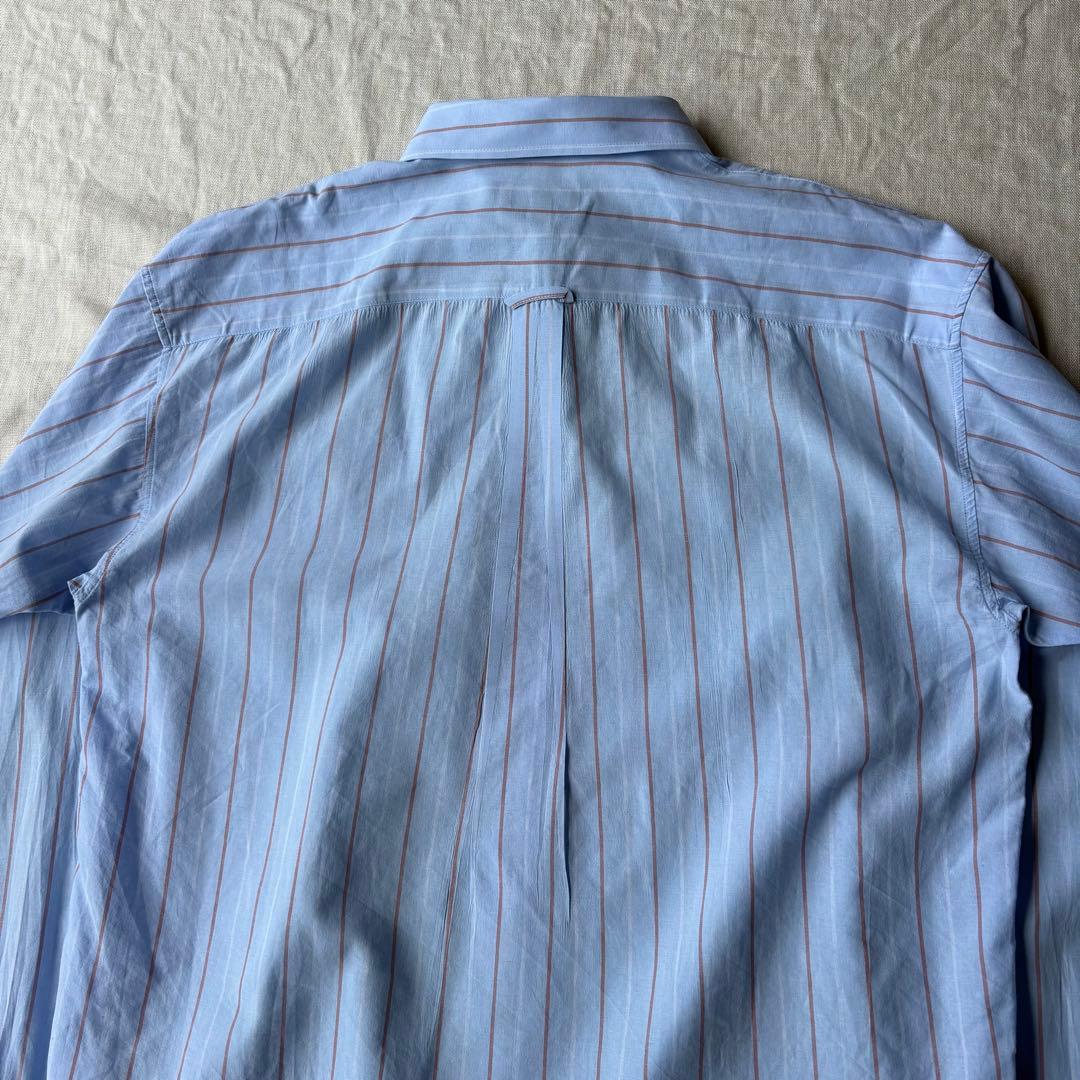 美品 Stussy モーガン蔵人着用 ブルー ストライプ 長袖シャツ L