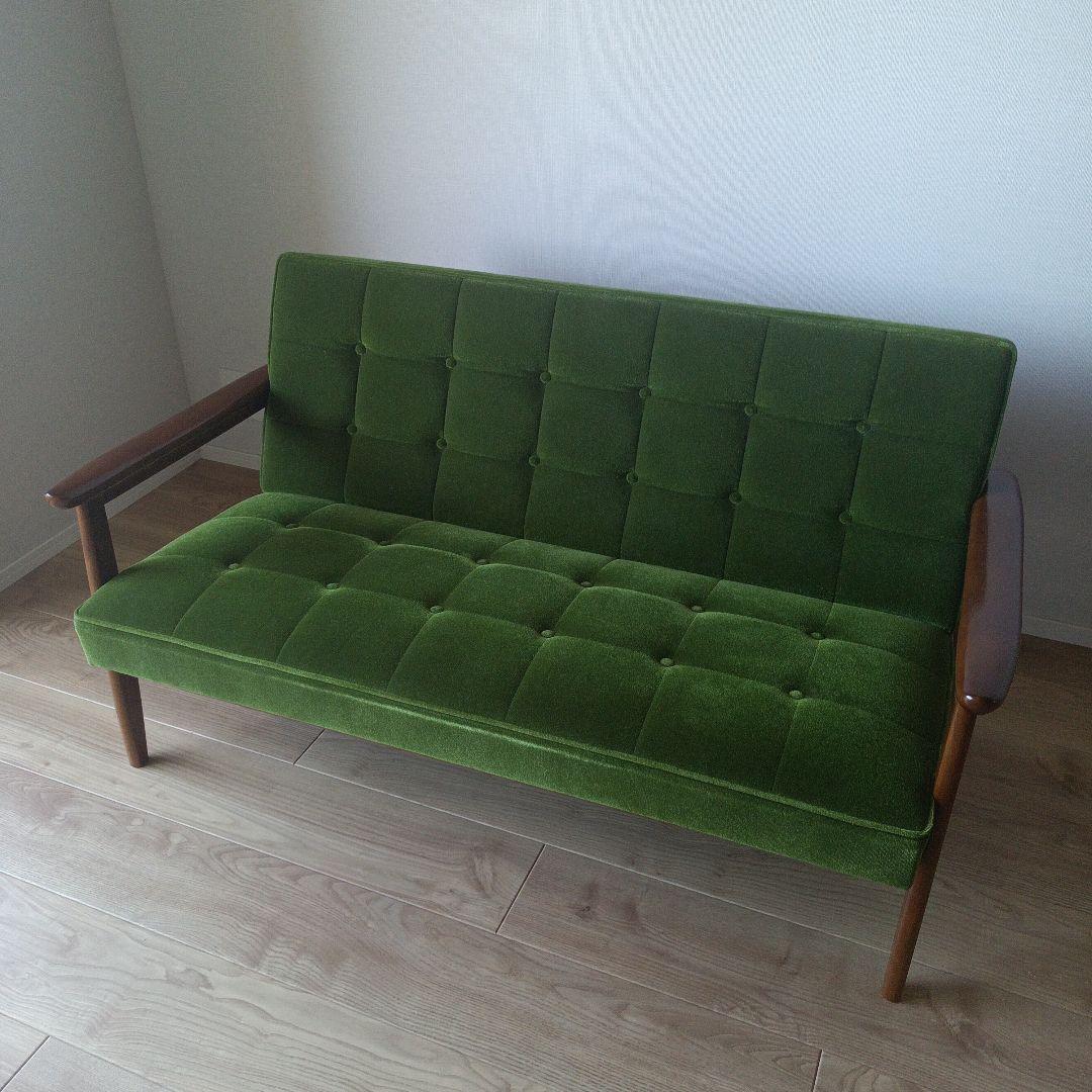 カリモク60 ｋチェア ２シーターモケットグリーン