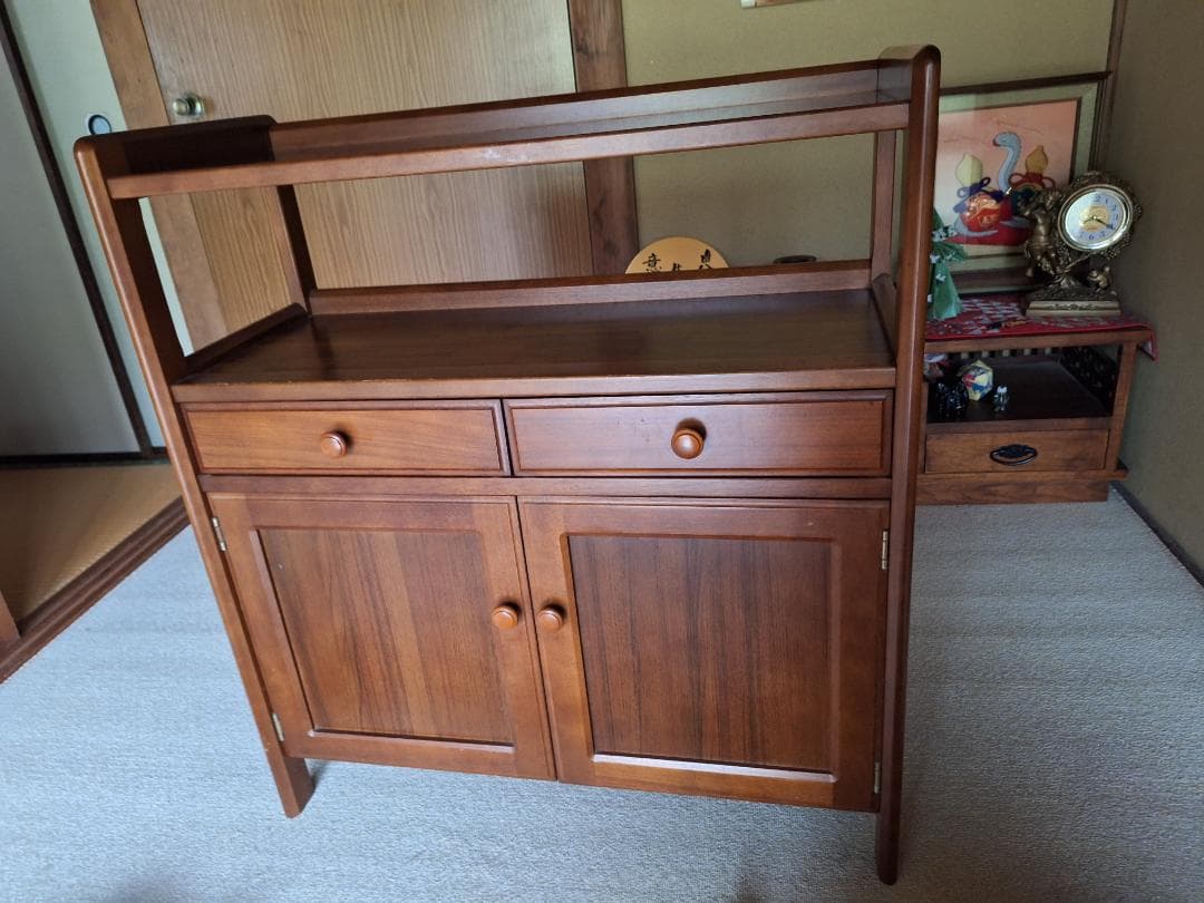美品！Karimoku カリモク家具 木製 電話台 キャビネット 飾り棚