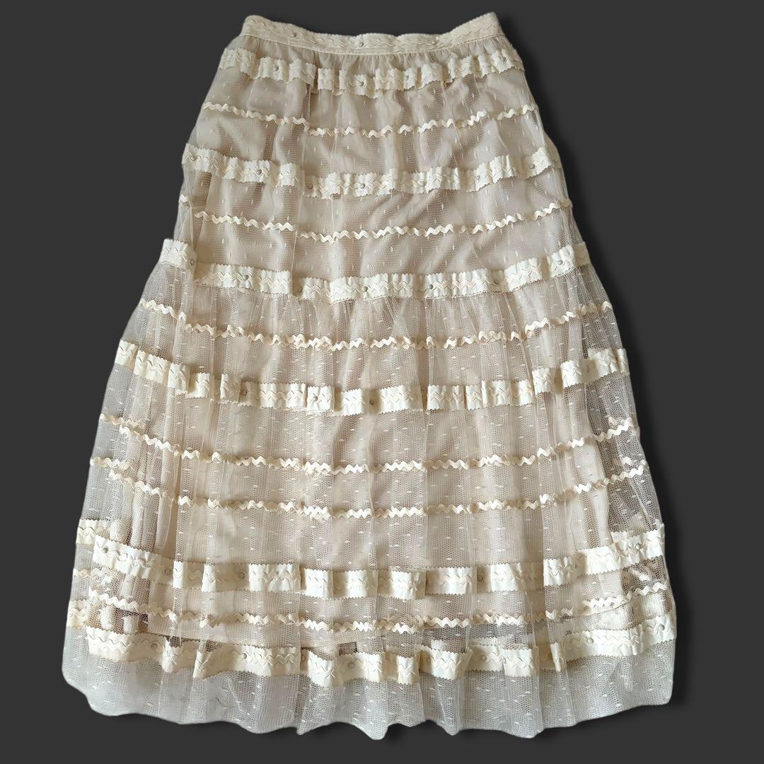 レッドヴァレンティノ チュール レース 装飾 ロングスカート