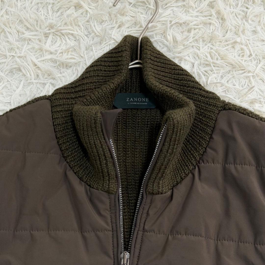 16979✨ザノーネ ニット切替ダウンベスト カーキ 46 M プリマロフト