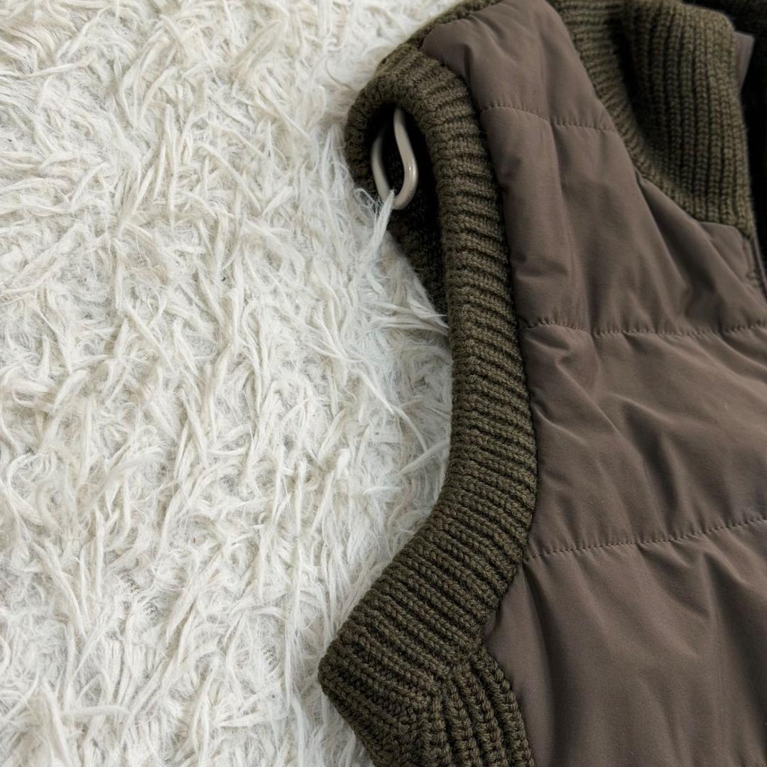 16979✨ザノーネ ニット切替ダウンベスト カーキ 46 M プリマロフト