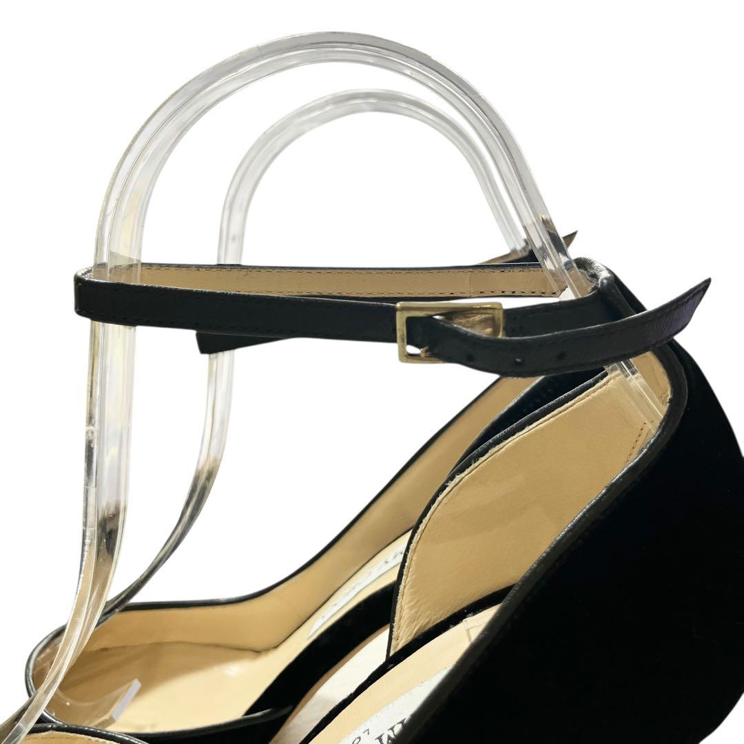 アッパー美品✨ジミーチュウ 黒 ベロア アンクルストラップ パンプス 23.5