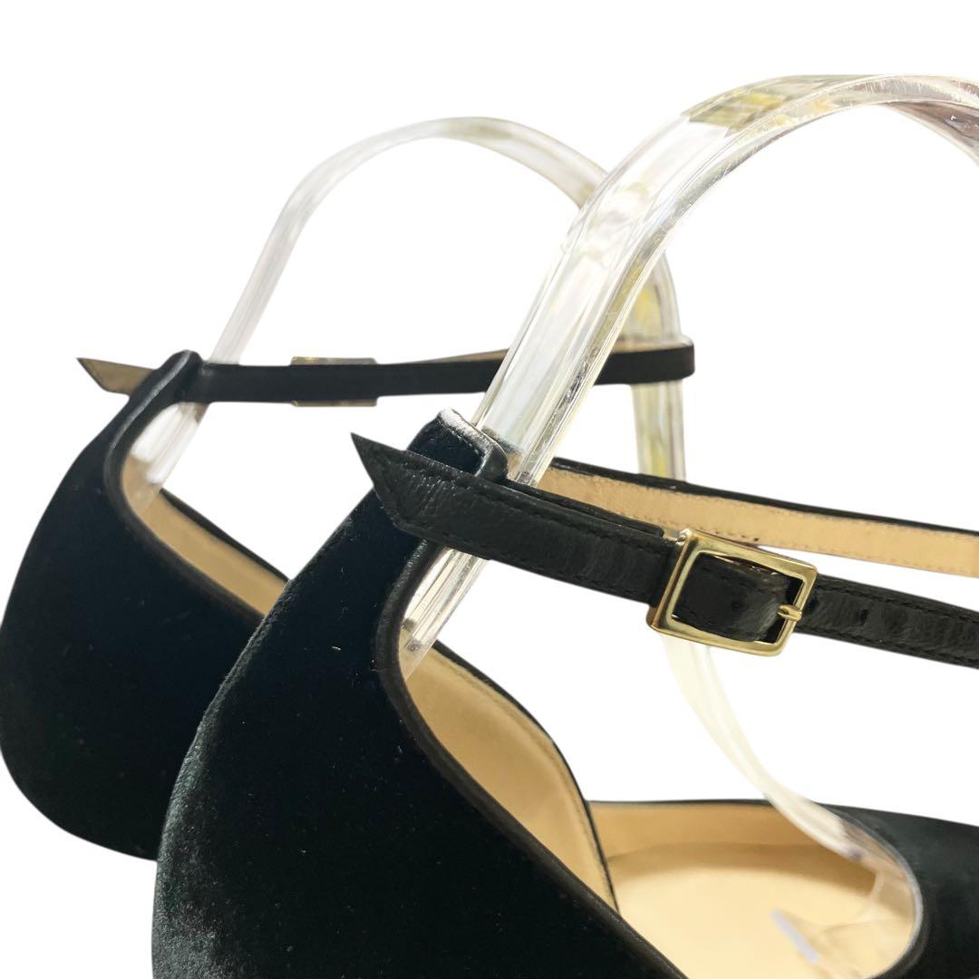 アッパー美品✨ジミーチュウ 黒 ベロア アンクルストラップ パンプス 23.5
