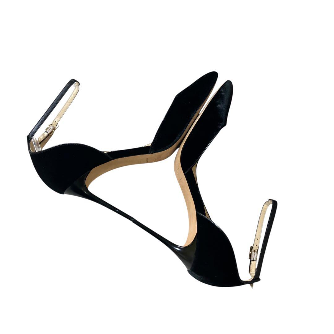 アッパー美品✨ジミーチュウ 黒 ベロア アンクルストラップ パンプス 23.5