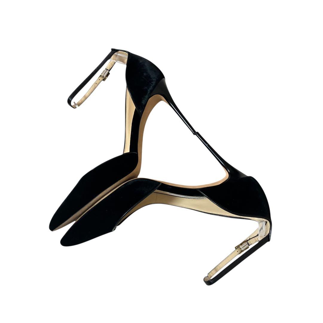 アッパー美品✨ジミーチュウ 黒 ベロア アンクルストラップ パンプス 23.5