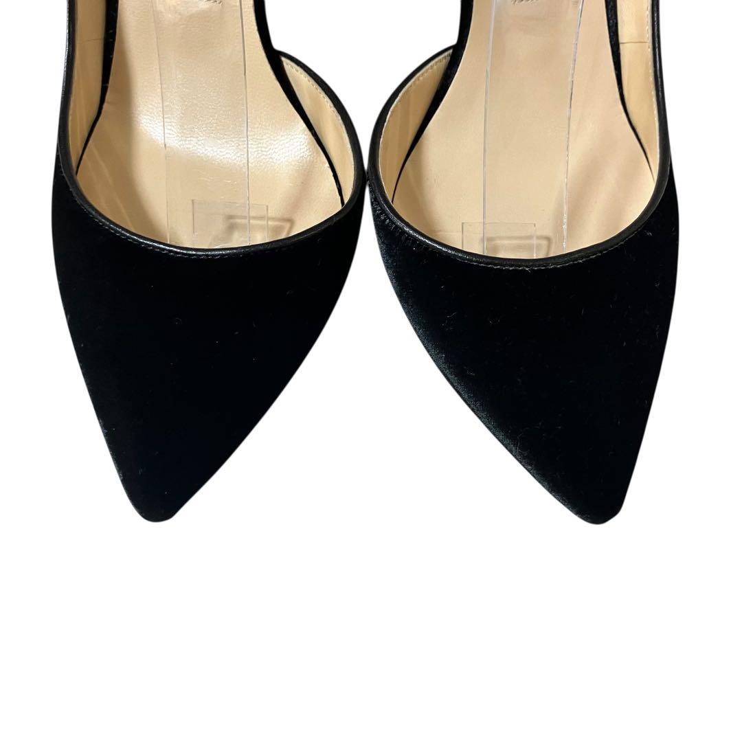 アッパー美品✨ジミーチュウ 黒 ベロア アンクルストラップ パンプス 23.5