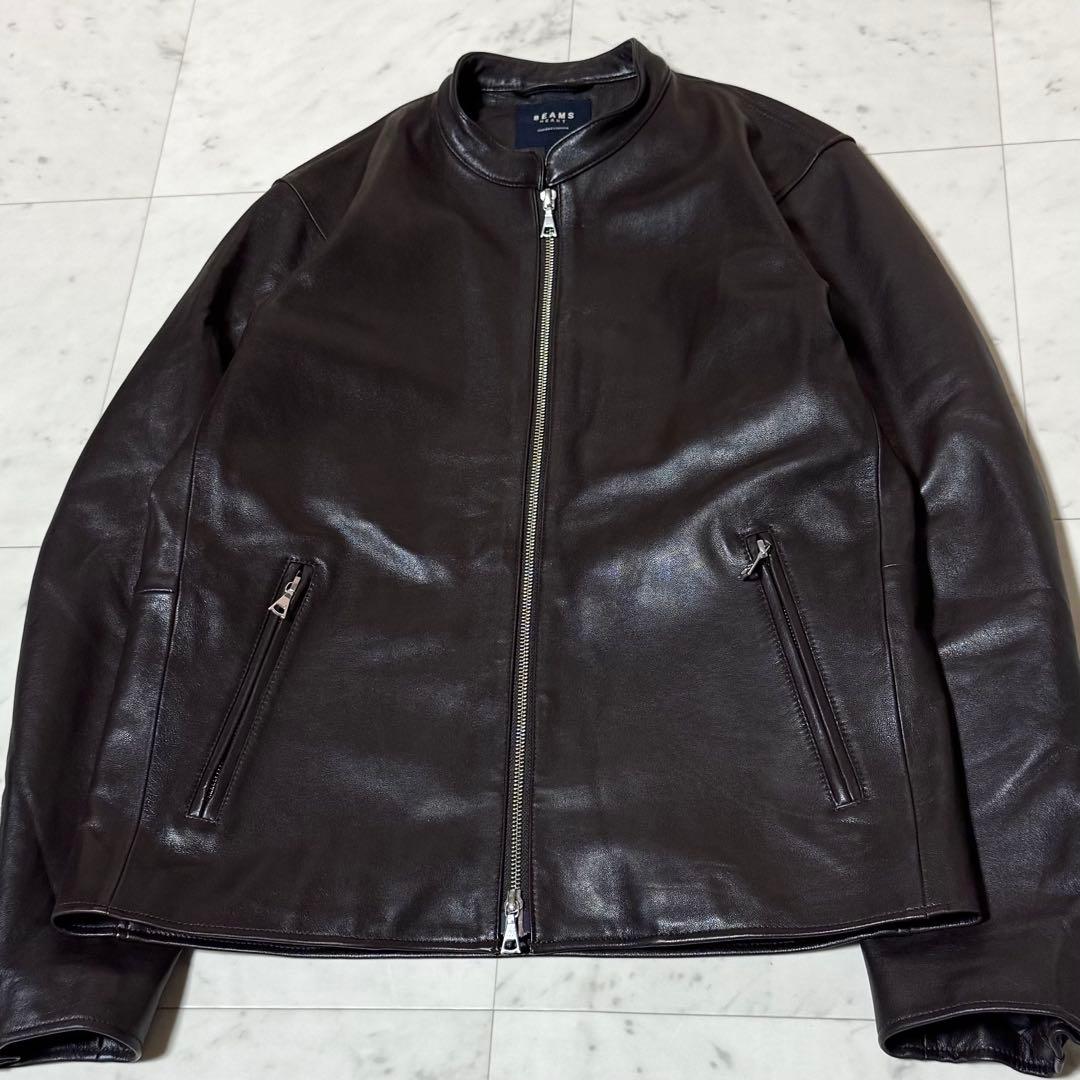 美品 BEAMS HEART シングルライダースジャケット ラムレザー L