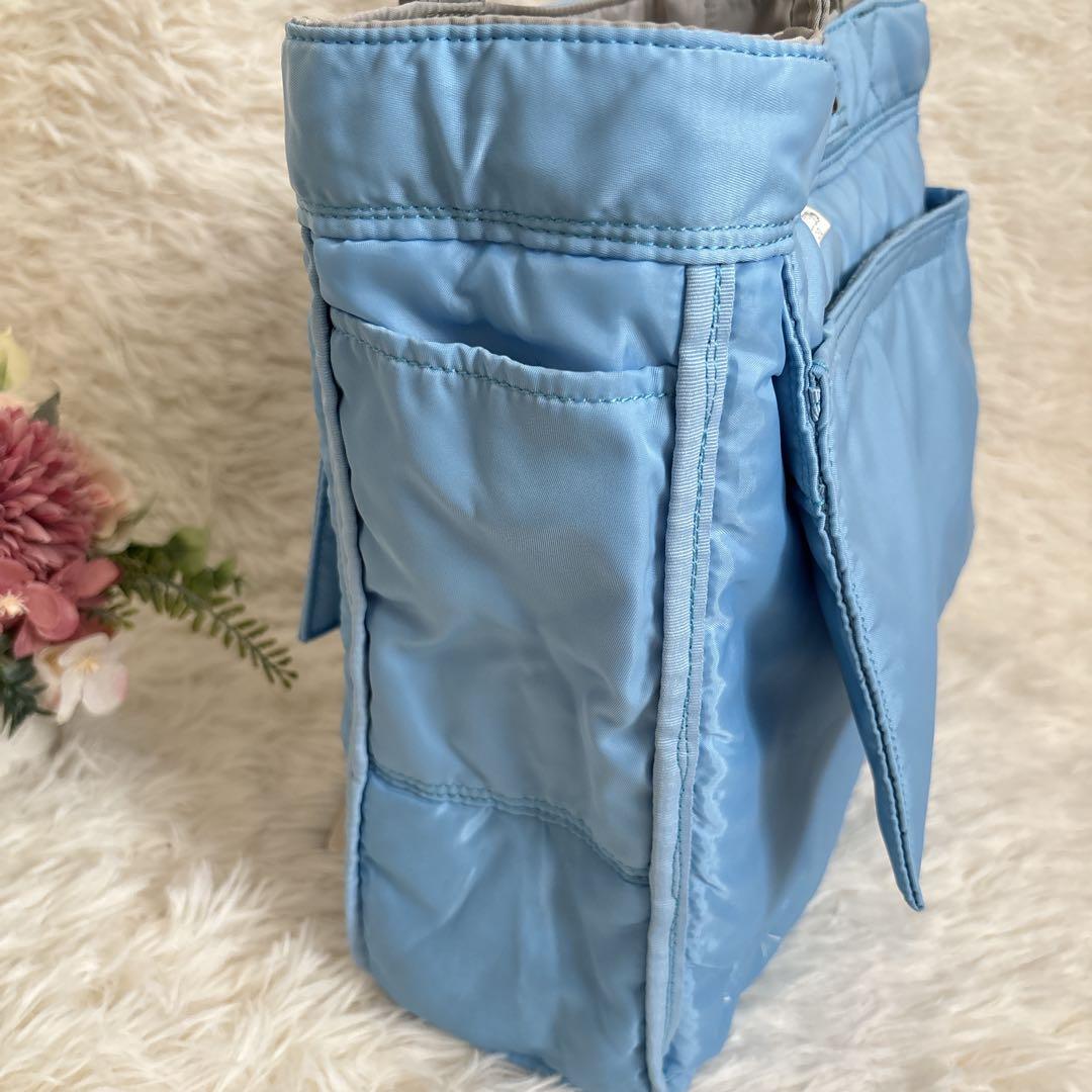 美品PORTERポーター　クリーム トートバッグ ポーチ付き　ライトグレー/水色