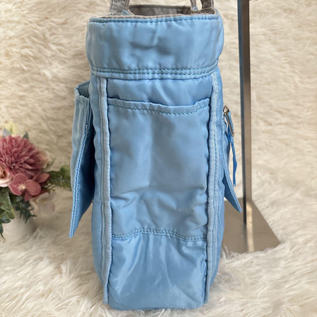 美品PORTERポーター　クリーム トートバッグ ポーチ付き　ライトグレー/水色