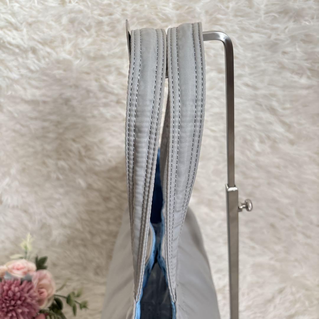 美品PORTERポーター　クリーム トートバッグ ポーチ付き　ライトグレー/水色