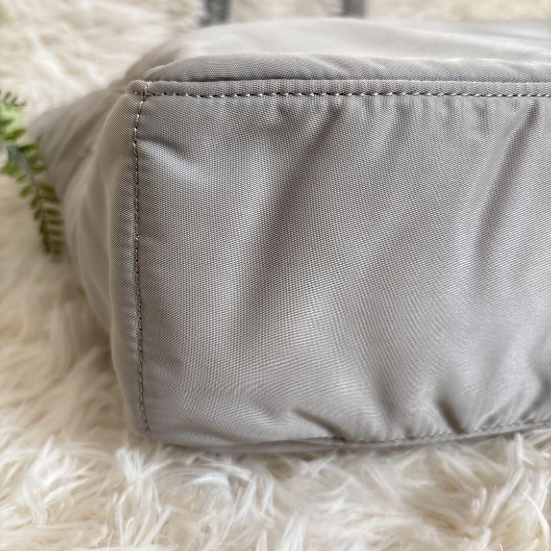 美品PORTERポーター　クリーム トートバッグ ポーチ付き　ライトグレー/水色