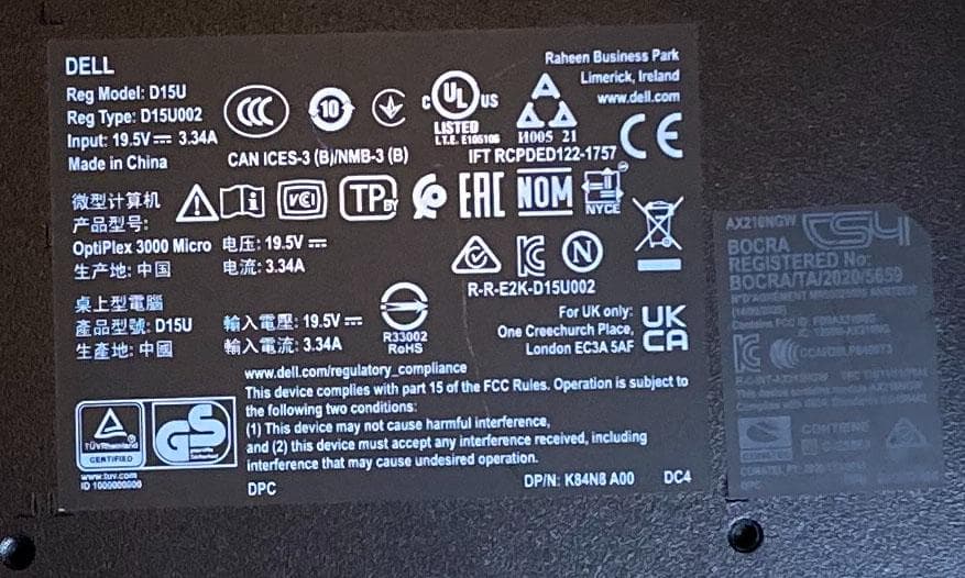 DELL OptiPlex 3000 micro（Core i3-12100T）