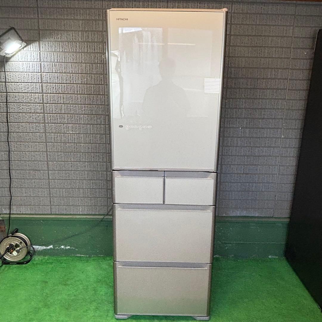 日立 401L 冷蔵庫 大容量 ガラス面 シャンパン 訳あり【地域限定配送無料】